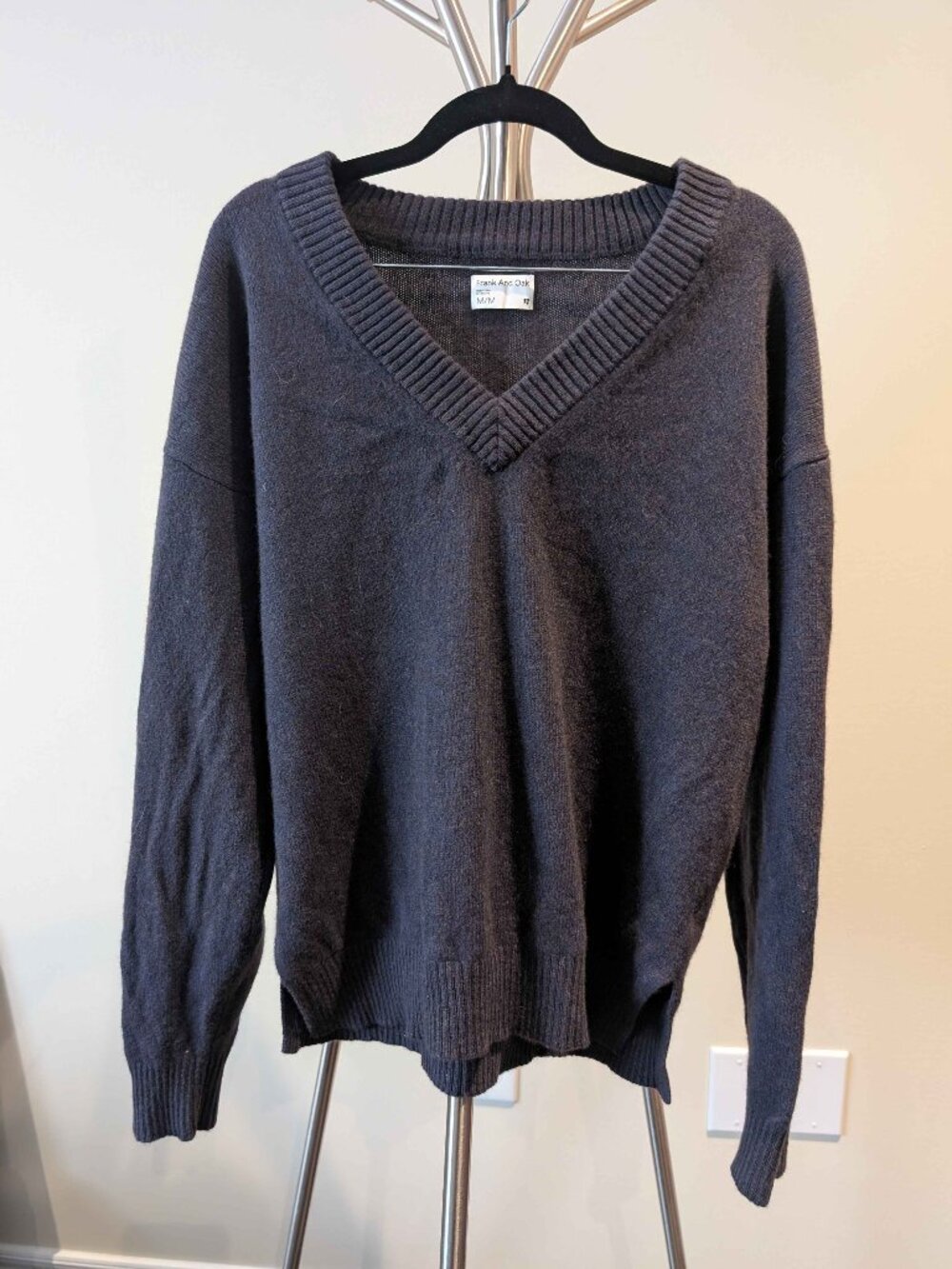 Frank and Oak Dark Purple 100% Yak and Merino Wool V-Neck Sweater